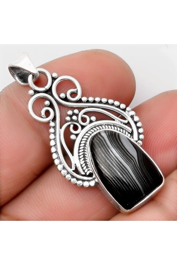 Crown Of Silver Psilomelane - Black Malachite 925 Silver Pendant Jewelry P-1541 SDP107374