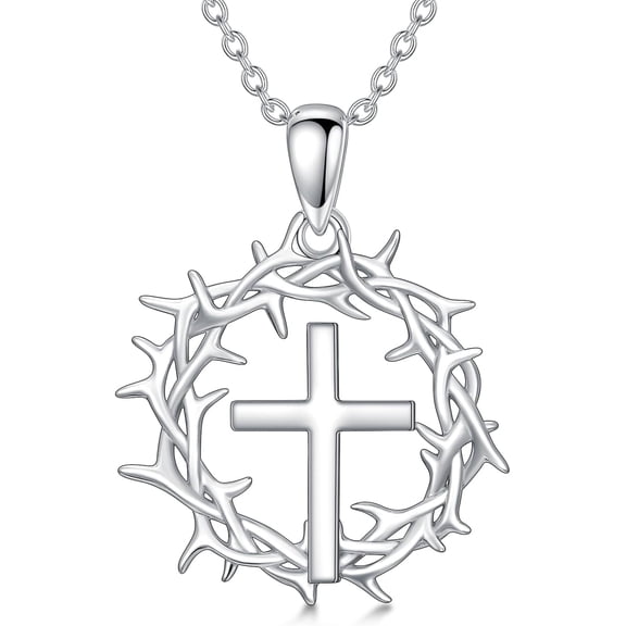 Crown Of Thorns Necklace 925 Sterling Silver Crown Of Thorns Cross/Nail Pendant Christian Amulet Jesus Crown Of Thorns Jewelry Gifts for Women Men