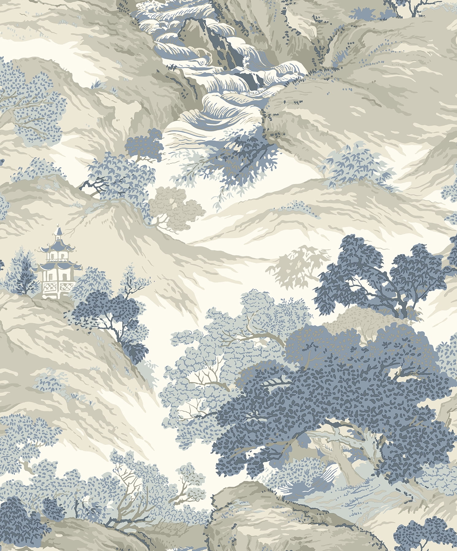 Ordos Blue and Beige Eastern Toile Washable Wallpaper Roll