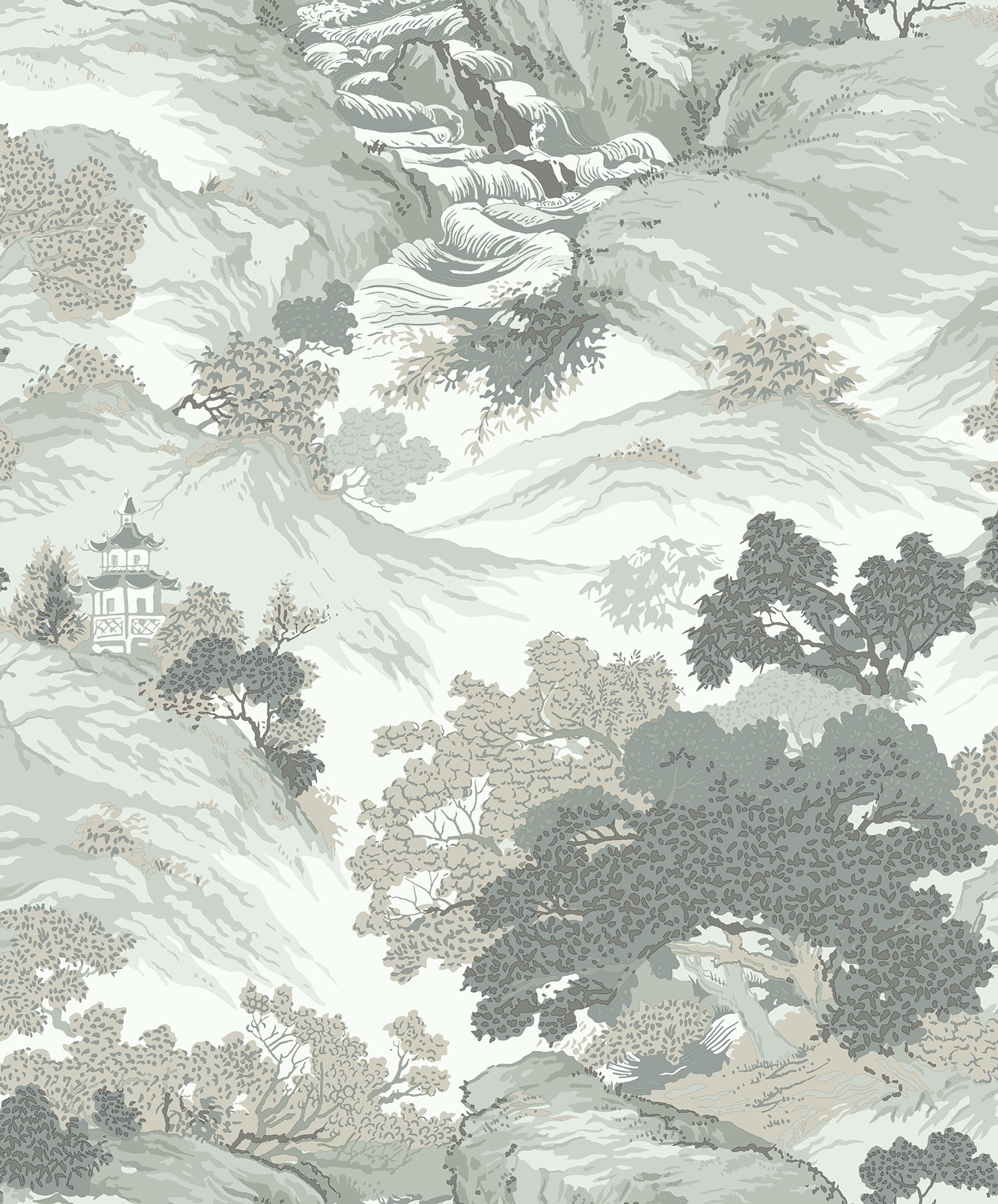 Ordos Light Green Scenic Landscape Paper Wallpaper