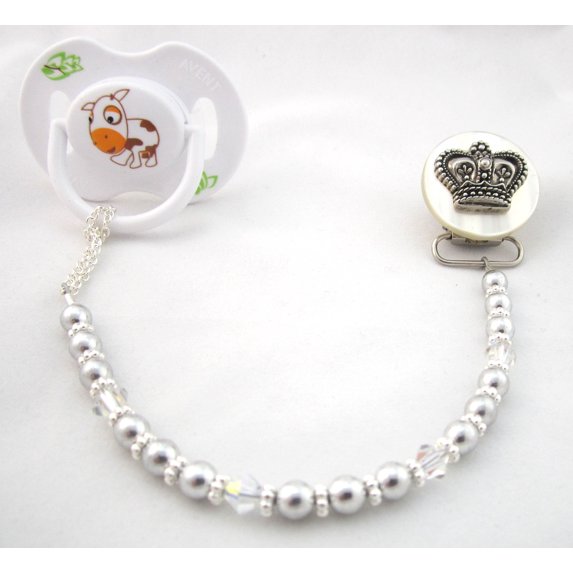 Crown Pacifier Clip with Matching Pearls