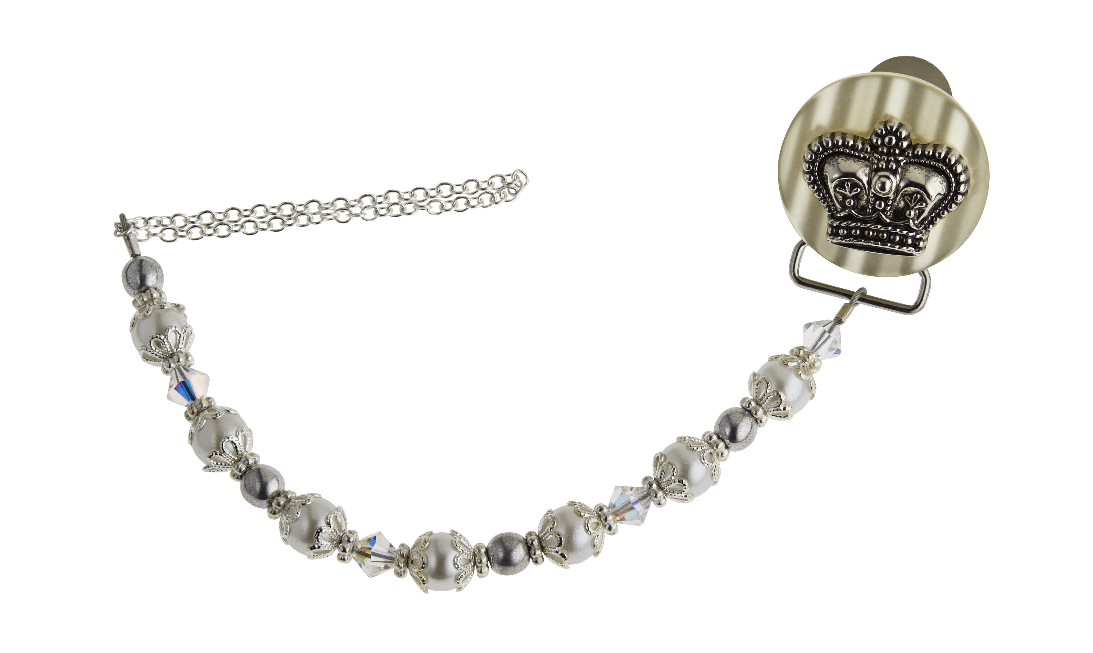 Crown Pacifier Clip with Matching Pearls