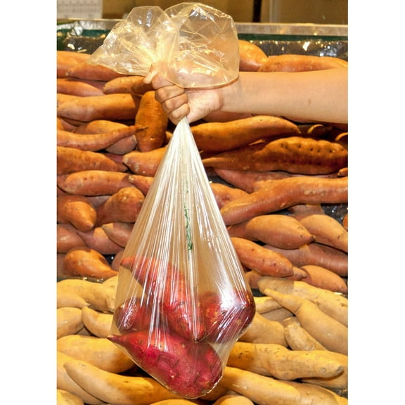 Crown Poly Pull-N-Pak Self Opening Star Sealed Bottom HMW-HDPE Produce Bag Clear, Green Legend, 15" Length x 20" Depth , 4 Rolls 750/Case