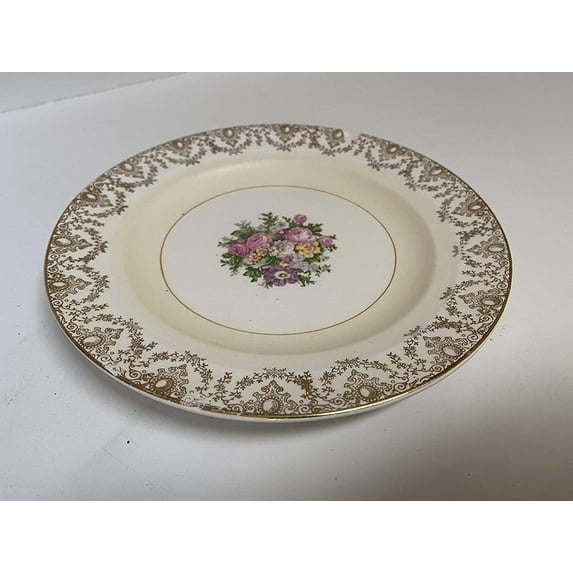 Crown Potteries Co Usa Floral Vintage Plate Gold Border Chipped Rare 7” New