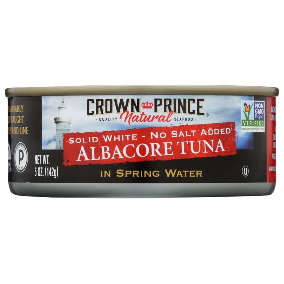 Crown Prince Natural Albacore Tuna, Solid White - No Salt Added, In Spring Water, 5 oz (142 g)