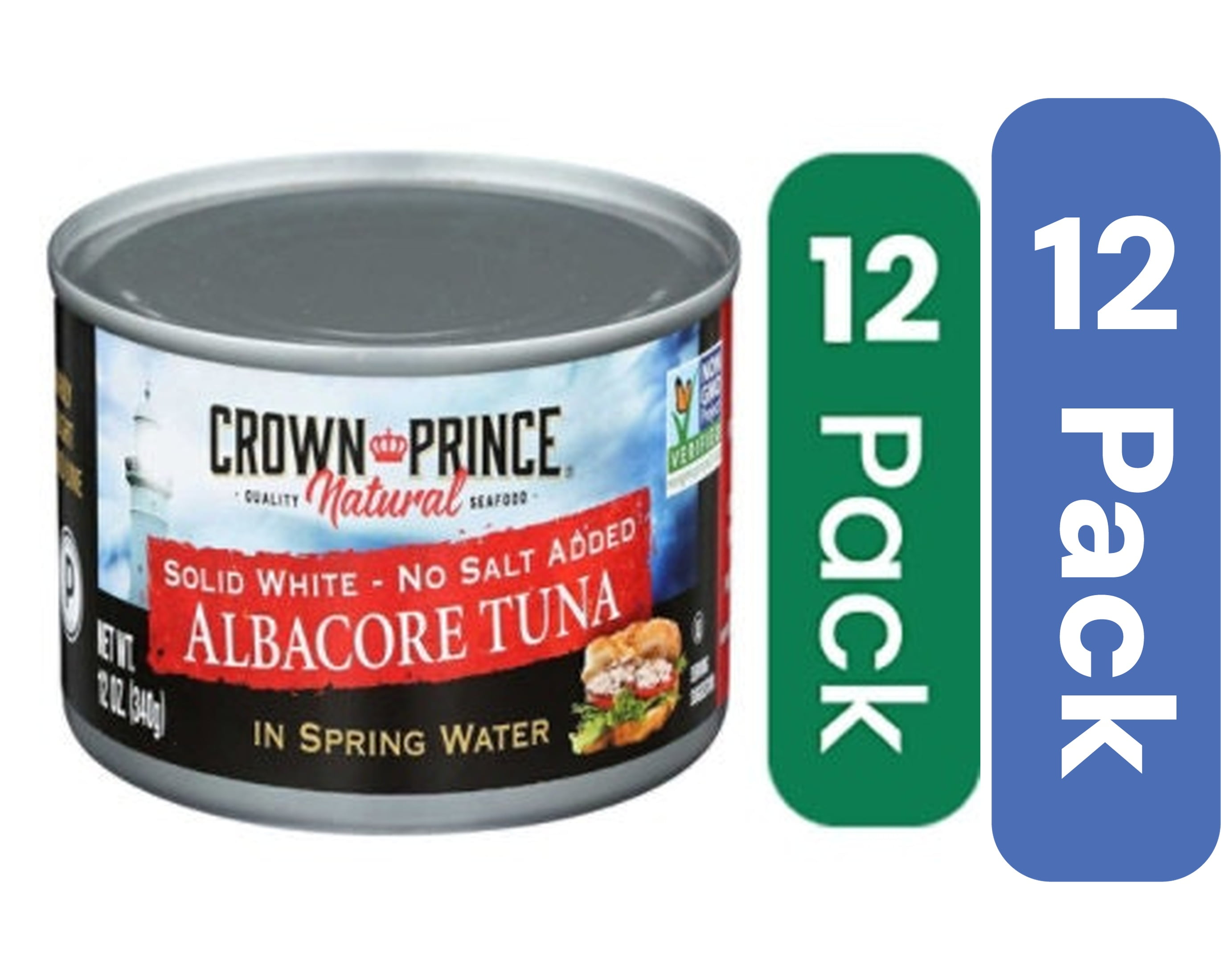 Crown Prince Albacore Tuna in Spring Water No Salt 12 oz (Pack of 12)