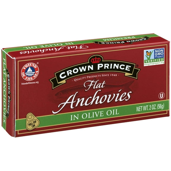 Crown Prince Flat Anchovies in Olive Oil, 2 oz Can (Pack of 10)