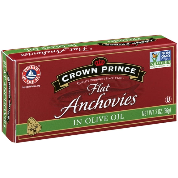 Crown Prince Flat Anchovies in Olive Oil, 2 oz Can (Pack of 24)