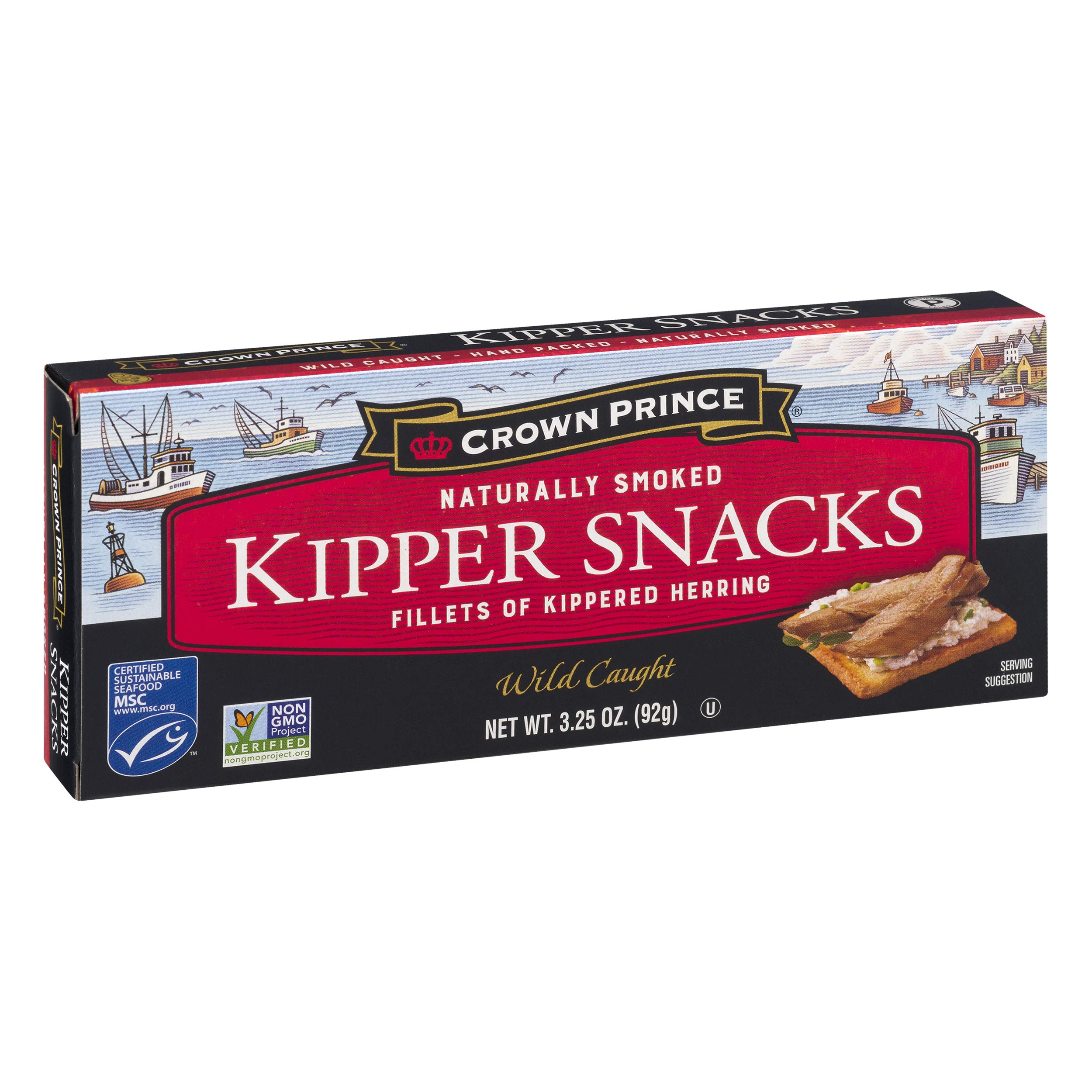 Crown Prince Kipper Snacks, Fillets of Kippered Herring, Naturally