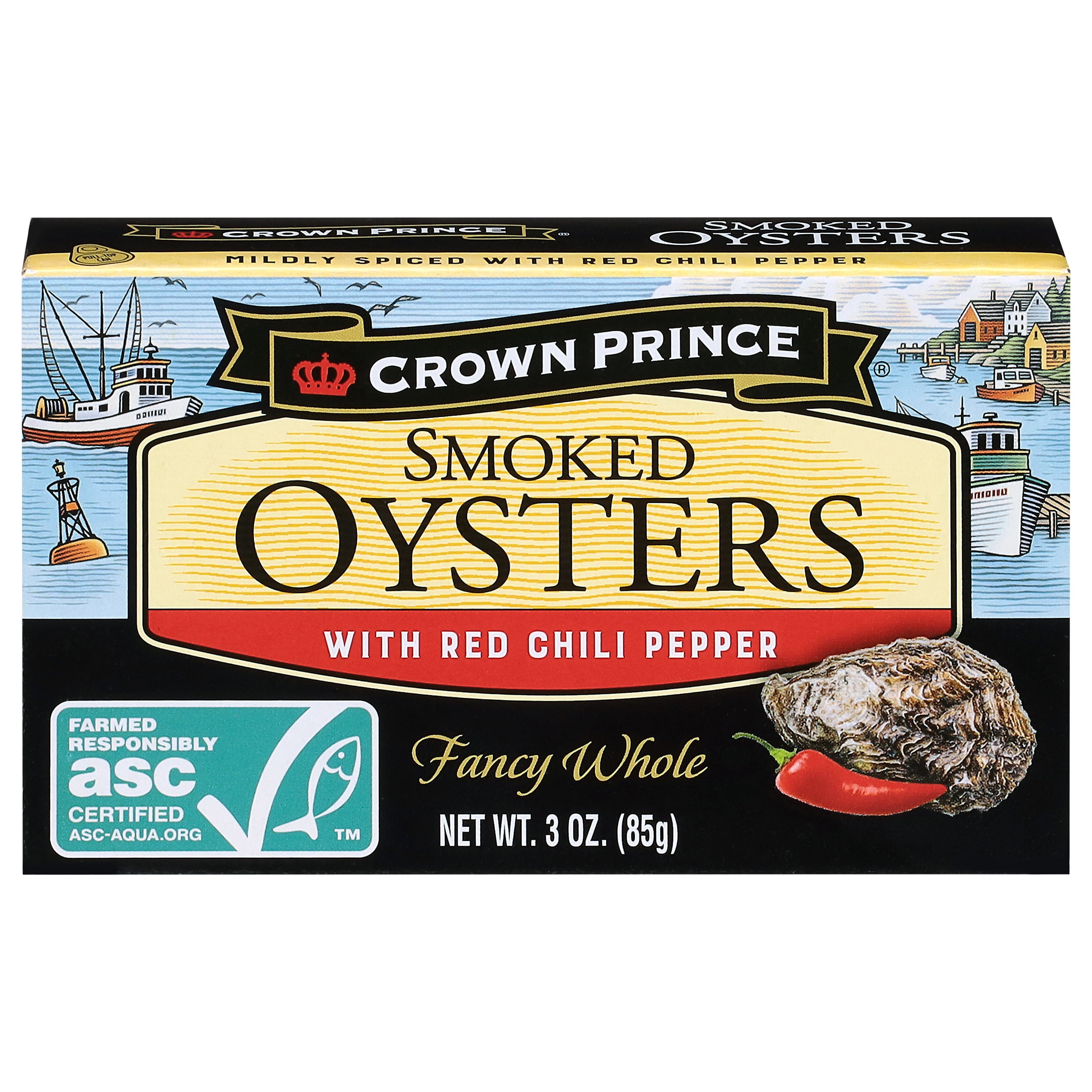 Crown Prince Smoked Oysters with Red Chili Pepper, 3 oz Can