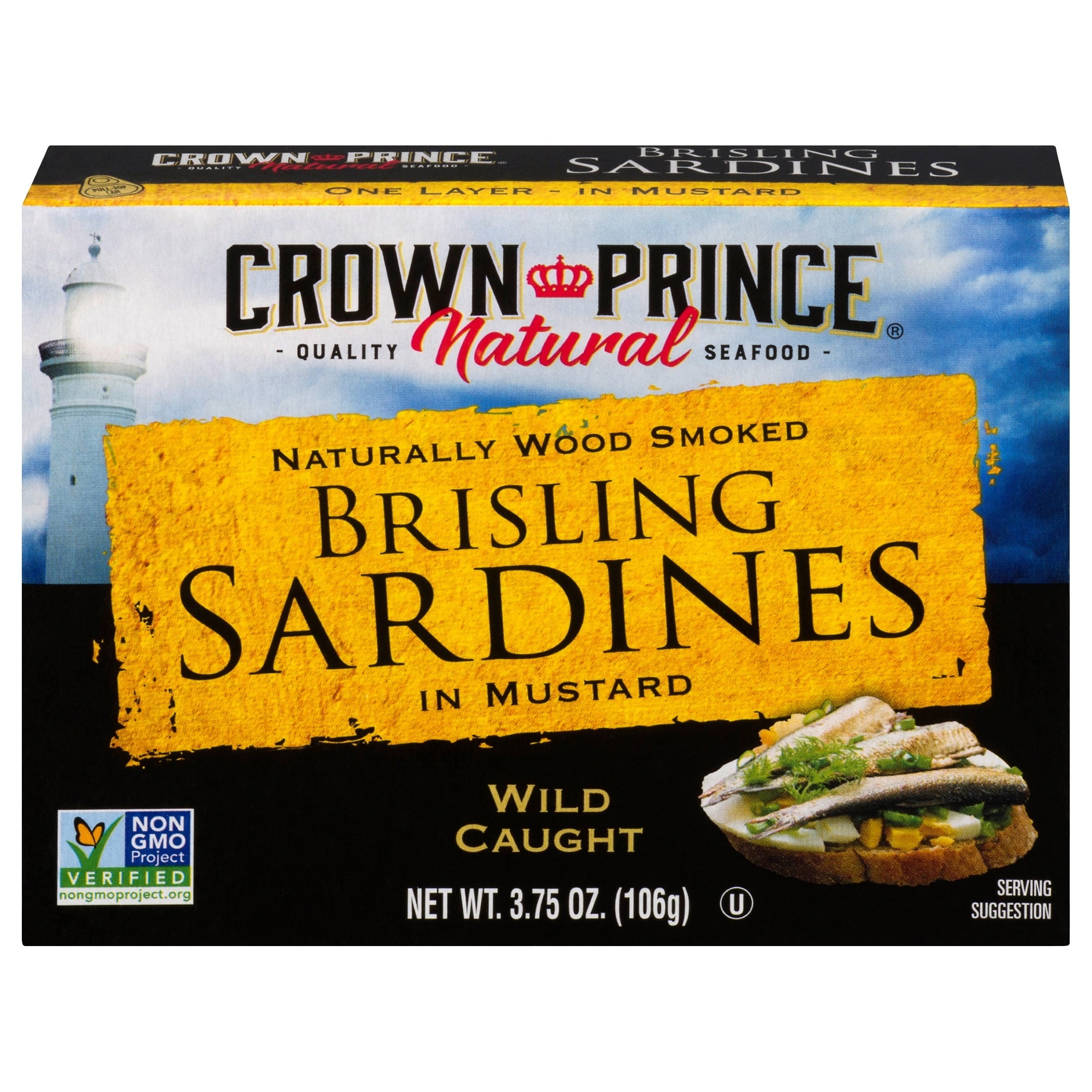 Crown Prince Natural Brisling Sardines in Mustard, 3.75 oz Can