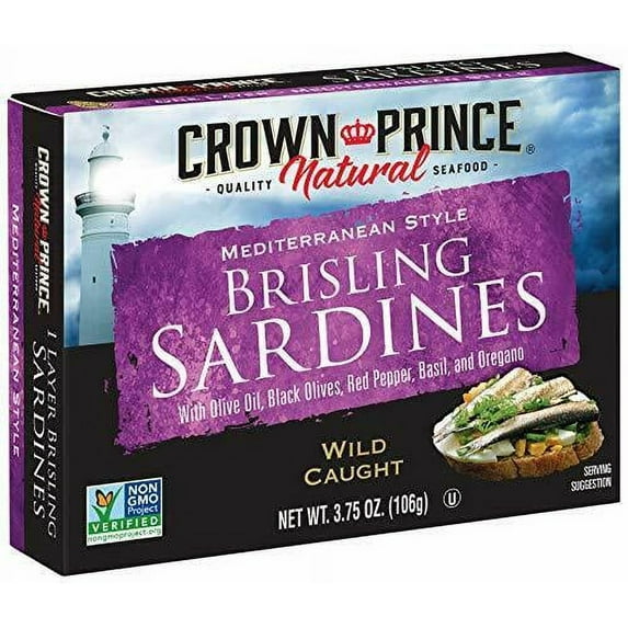 Crown Prince Natural, Brisling Sardines, Mediterranean Style, 3.75 oz (pack of 2)