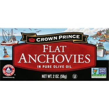 Crown Prince Flat Anchovies in Pure Olive Oil, 2 oz Can