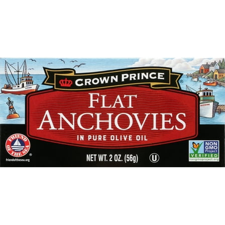 Crown Prince Flat Anchovies in Pure Olive Oil, 2 oz Can