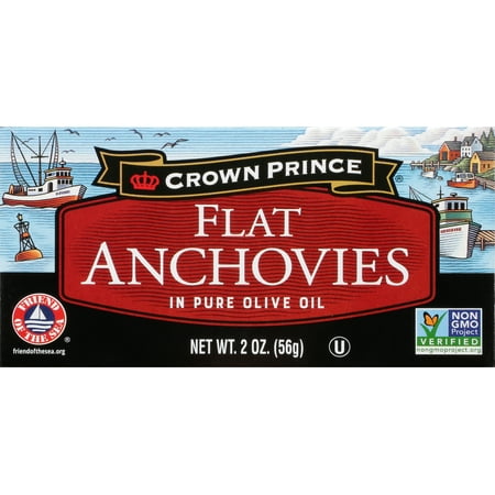 Crown Prince Flat Anchovies in Pure Olive Oil, 2 oz Can