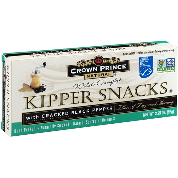 Crown Prince Natural Kipper Snacks With Cracked Black Pepper, 3.25 oz