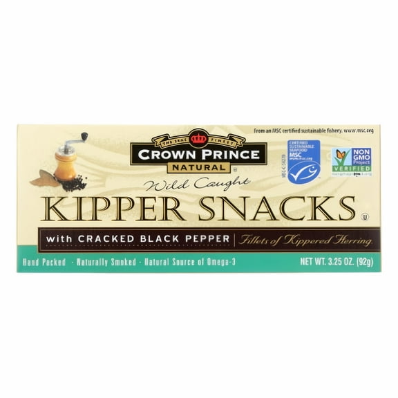 Crown Prince Natural Kipper Snacks with Cracked Black Pepper, 3.25 Oz (Pack of 12)