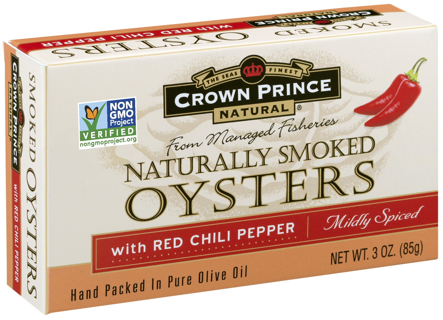 (6 pack) Crown Prince Natural Smoked Oysters With Red Chili Pepper, 3