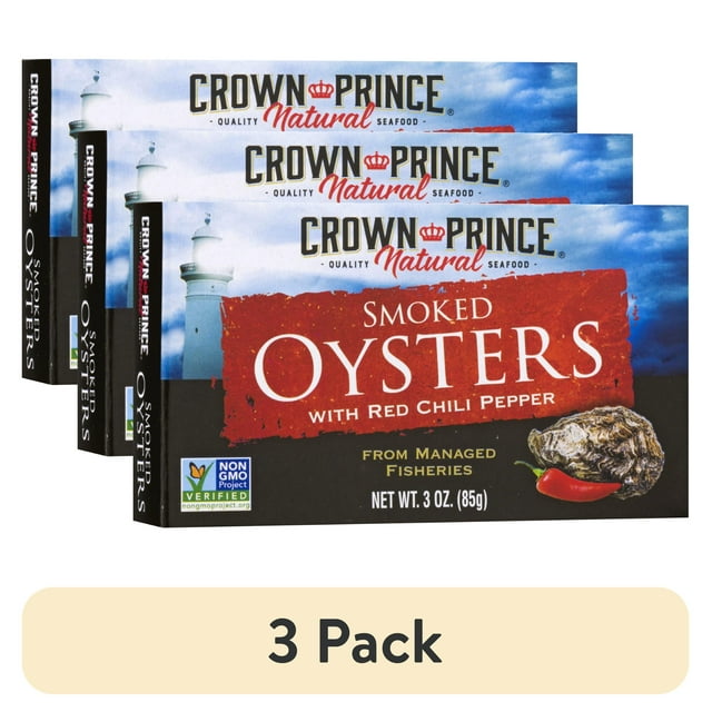 (3 pack) Crown Prince Natural Smoked Oysters with Red Chili Pepper, 3