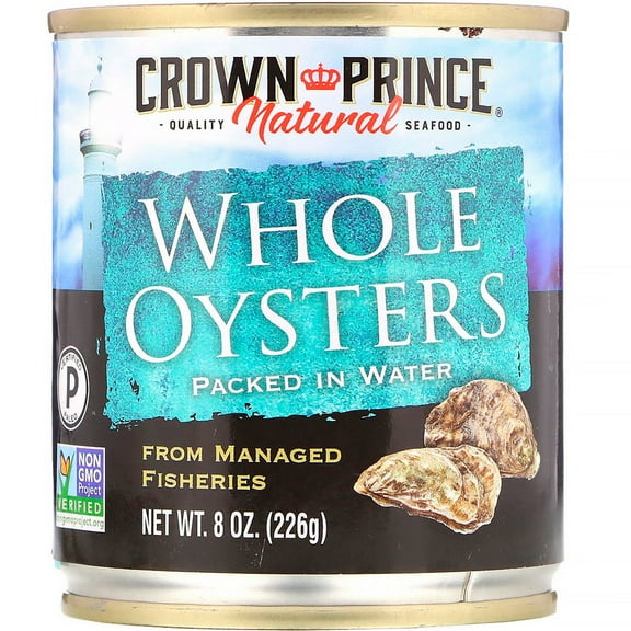 Crown Prince Natural, Whole Oysters, Packed In Water, 8 oz (226 g) (Case of 12)
