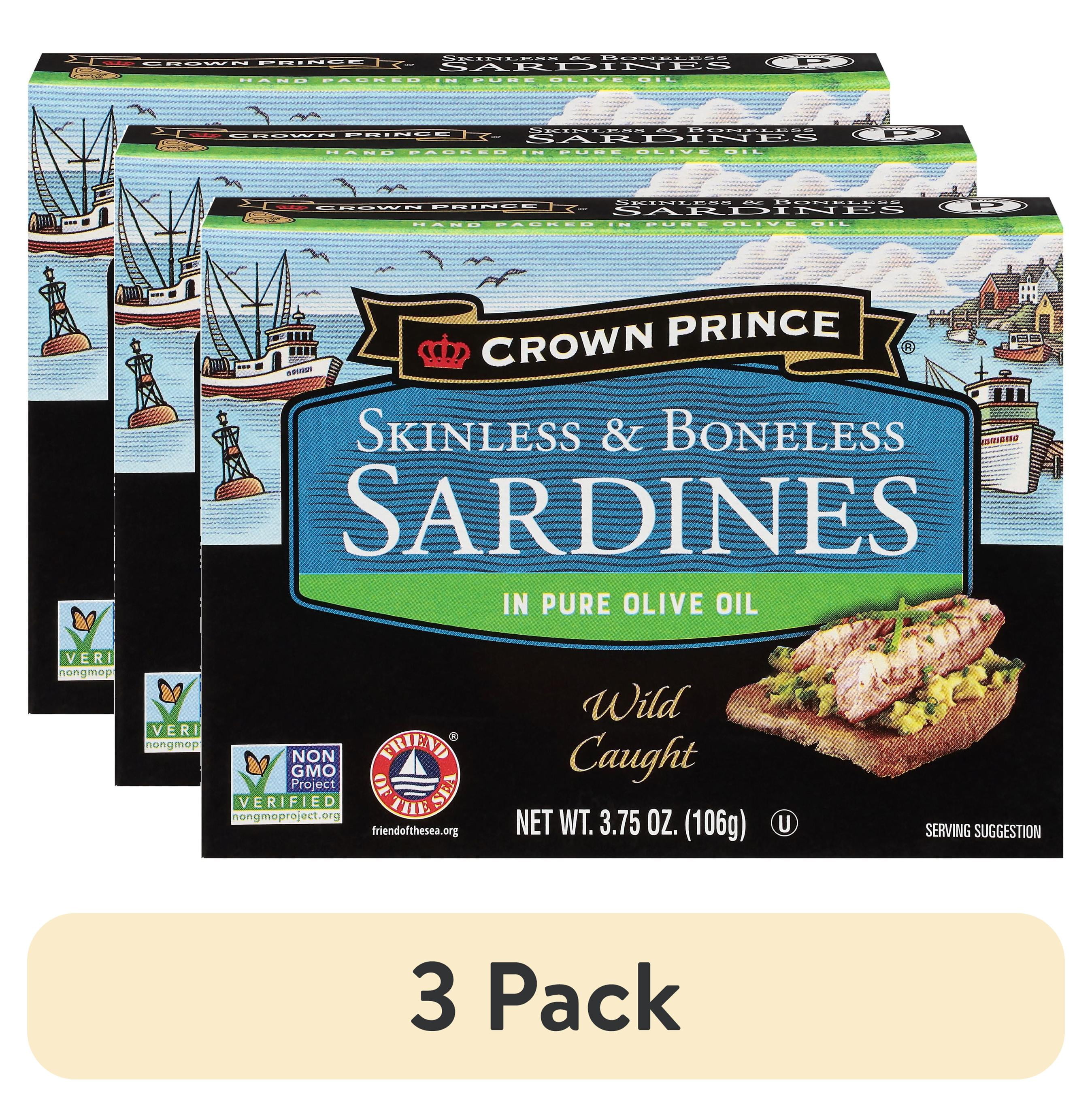 (3 pack) Crown Prince, Skinless & Boneless Sardines in Olive Oil, 3.75