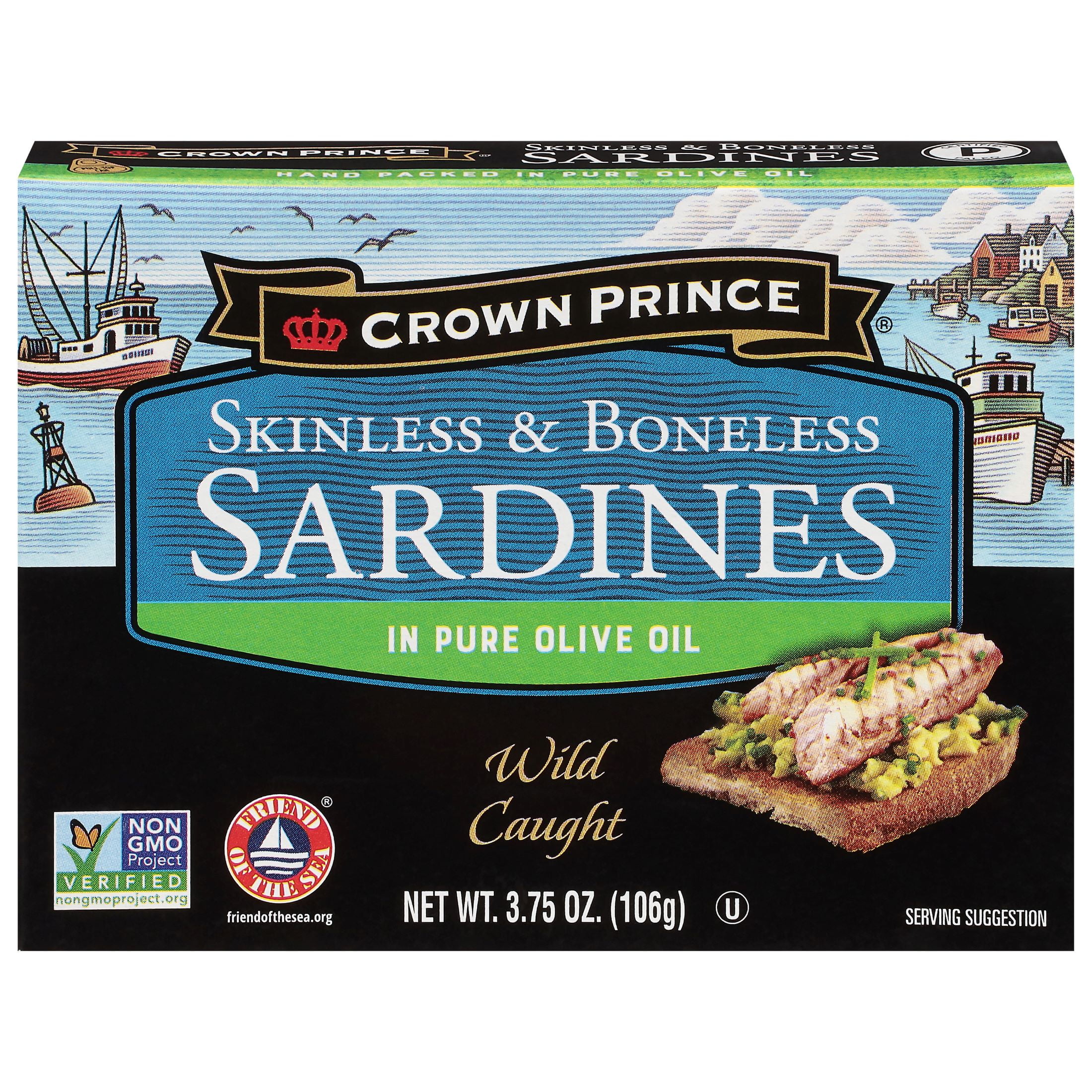 Crown Prince Skinless & Boneless Sardines in Olive Oil, 3.75 oz Can