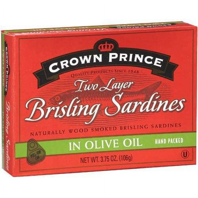 Crown Prince Two Layer Brisling Sardines in Olive Oil, 3.75 Oz (Pack of