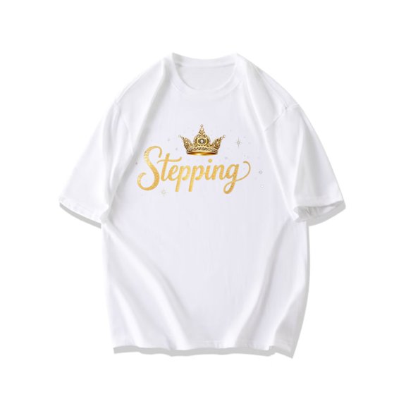 Crown Print T Shirt Black Gold Lettering And Crown Design For Party   Casual Wear