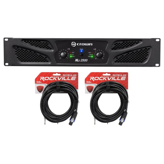 Crown Pro Audio XLi2500 1500w 2 Channel DJ/PA Amplifier+2 Speakon to 1/4" Cables
