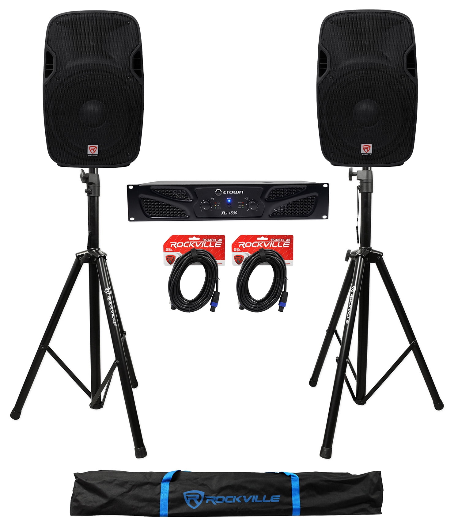 Crown Pro XLi1500 900w 2-Channel DJ/PA Power Amplifier+(2) 15” Speakers+Cables