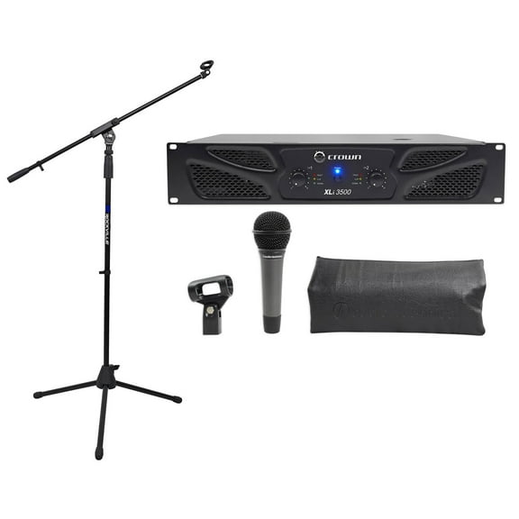 Crown Pro XLi3500 2700w 2 Channel Power Amplifier XLI 3500+AT Microphone+Stand