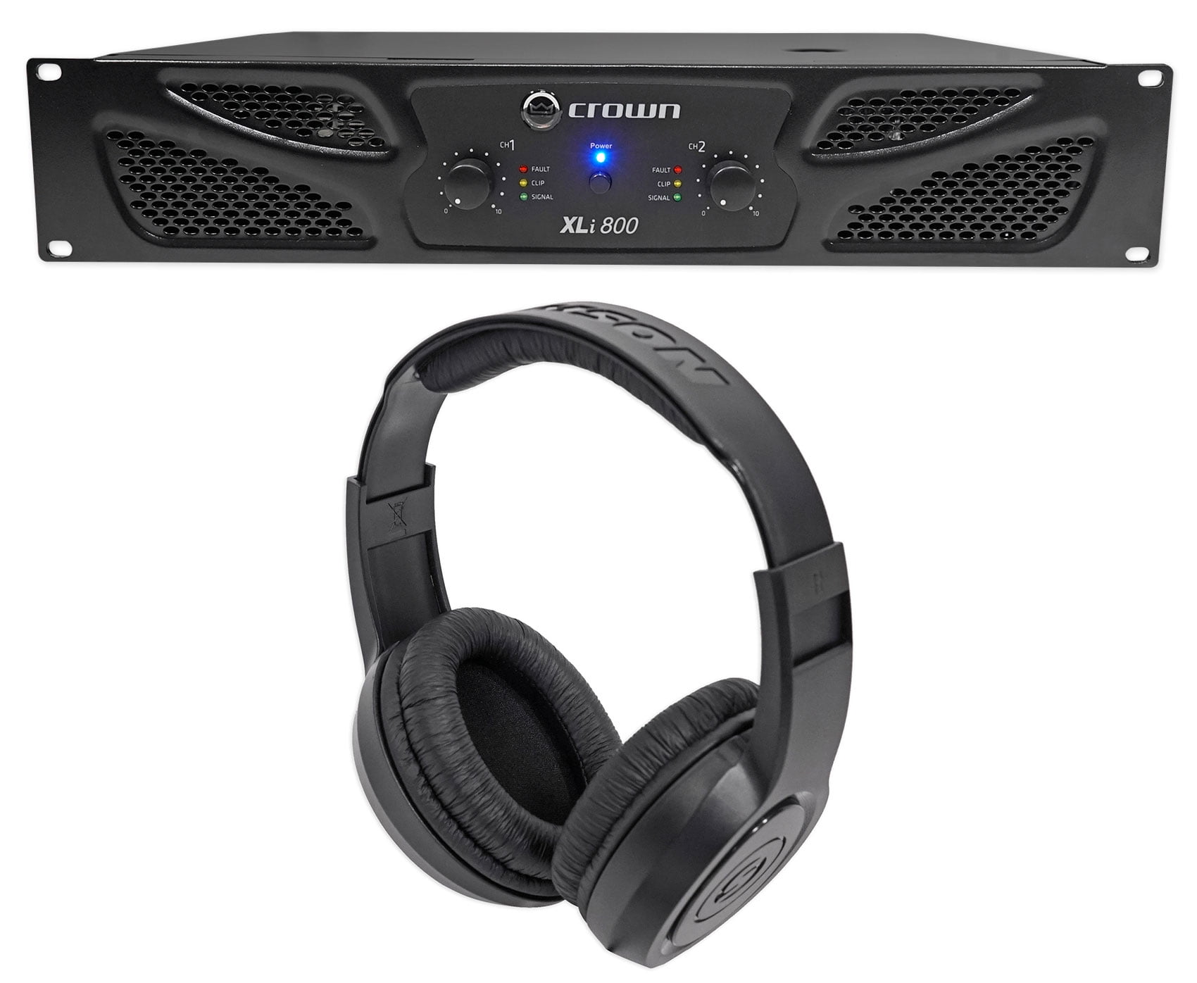 Crown Pro XLi800 600w 2 Channel DJ/PA Power Amplifier Amp XLI 800 + Headphones