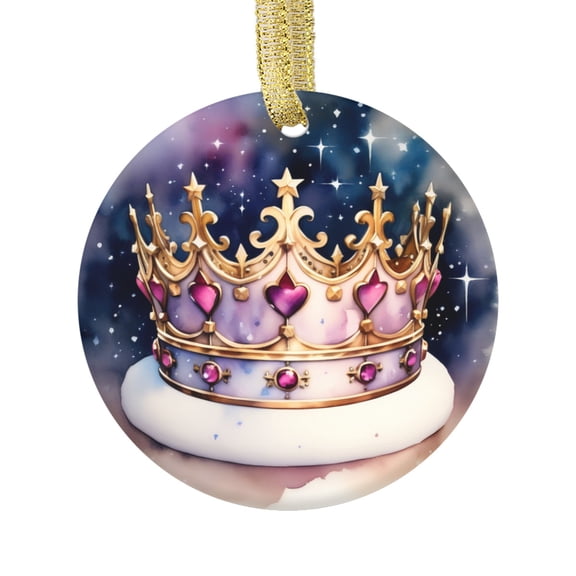 Crown Purple Blue Gold Princess Queen Royal Princess's Queen's Crown Watercolor Design Novelty Ceramic Christmas Ornament Xmas Holiday Tree Gift