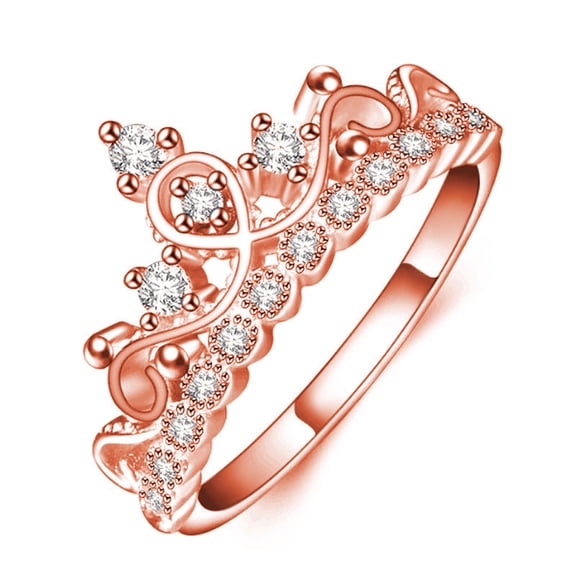 Crown Ring Rose Gold Plated Copper With Diamond Accent For Elegant Festival Party Jewelry For Daily Wear Gifts
