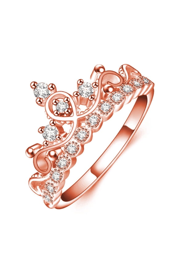 Crown Ring Rose Gold Plated Copper With Diamond Accent For Elegant Festival Party Jewelry For Daily Wear Gifts