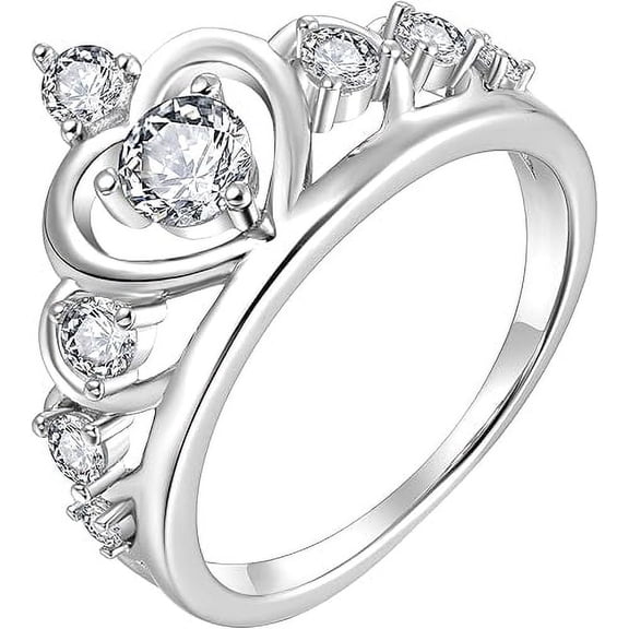 Crown Rings 925 Sterling Silver Heart Engagement Rings Queen Birthstones Anniversary Jewelry