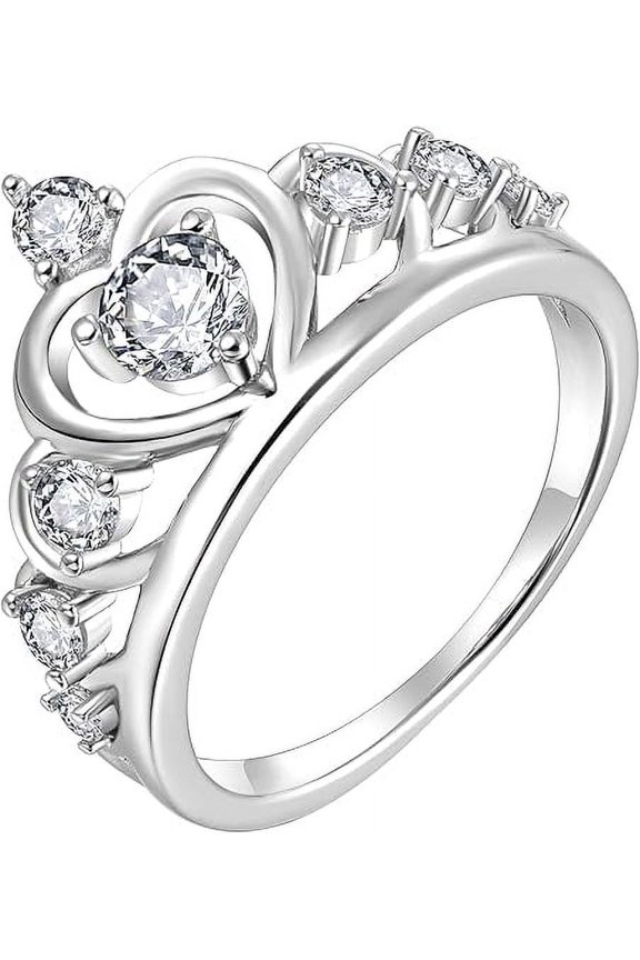 Crown Rings 925 Sterling Silver Heart Engagement Rings Queen Birthstones Anniversary Jewelry