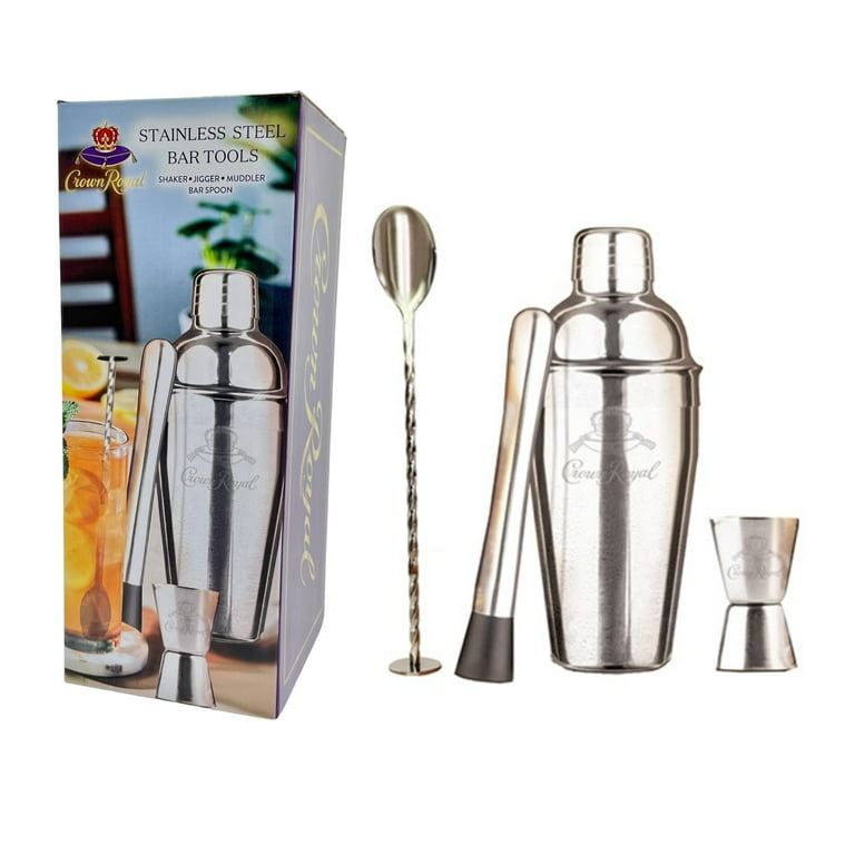 Crown Royal Mixology Bar Set: 4-Piece Stainless Steel Bartender