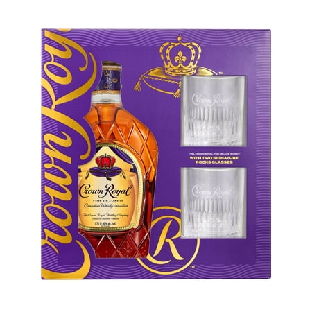 Crown Royal Fine De Luxe Blended Canadian Whisky, 1.75 L Bottle with Two Signature Rocks Glasses, 40% ABV