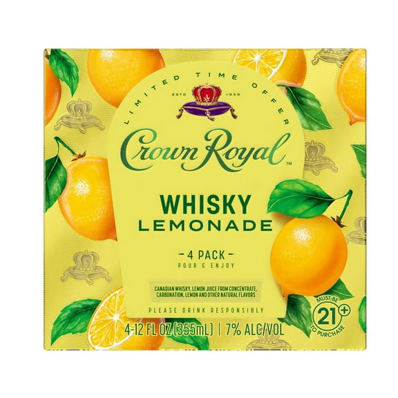 Crown Royal Whisky Lemonade Cocktail, 4-PACK (4 x 12 fl oz), 7% ABV