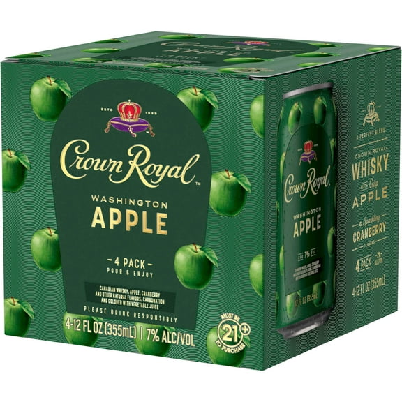 Crown Royal Washington Apple Canadian Whisky Cocktail, 4-PACK (4 x 12 fl oz), 7% ABV