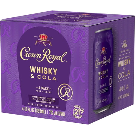 Crown Royal Whisky and Cola Canadian Whisky Cocktail, 4-PACK (4 x 12 fl oz), 7% ABV