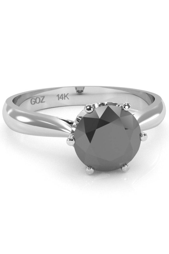 Crown Setting Black Onyx Engagement Ring In 14k White Gold