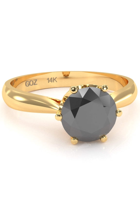Crown Setting Black Onyx Engagement Ring In 14k Yellow Gold