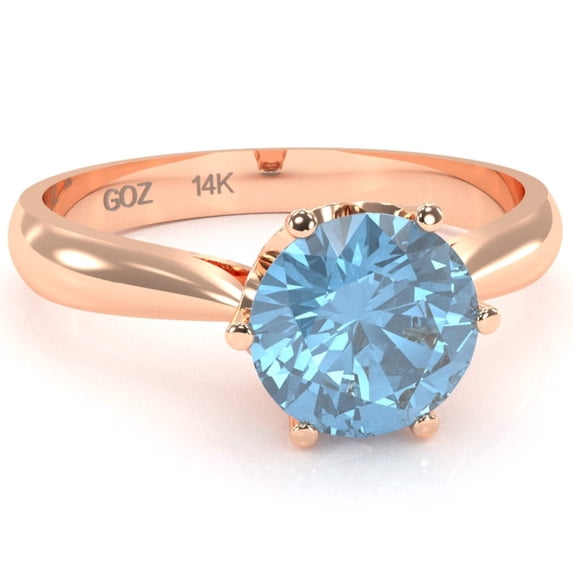 Crown Setting Blue Topaz Engagement Ring In 14k Rose Gold