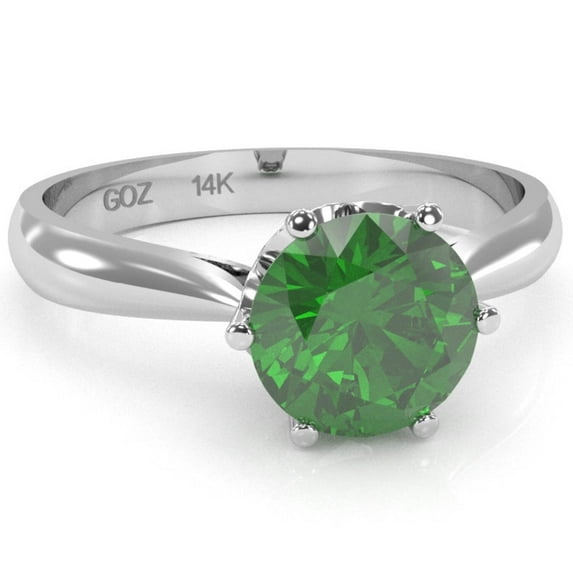 Crown Setting Lab-Created Emerald Engagement Ring In 14k White Gold