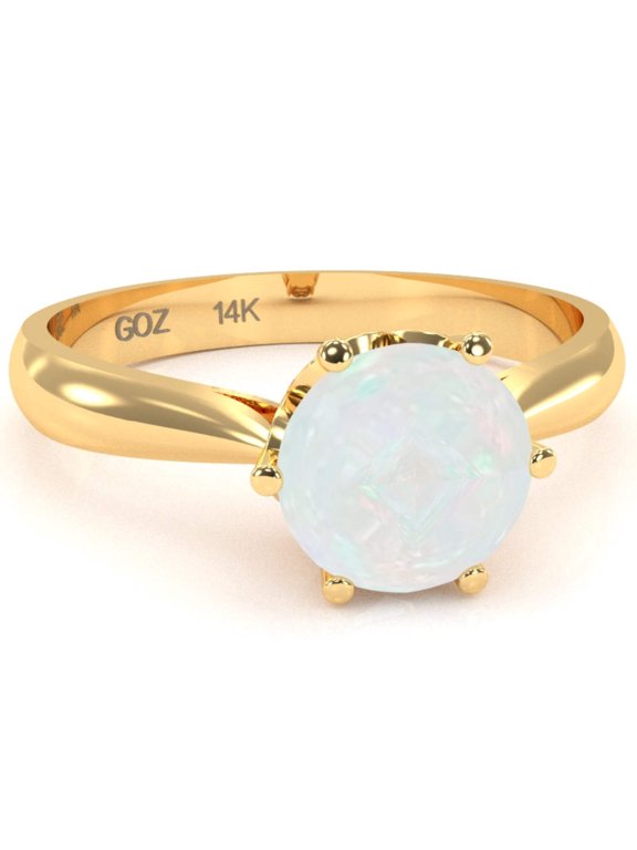 Crown Setting Opal Engagement Ring In 14k Yellow Gold