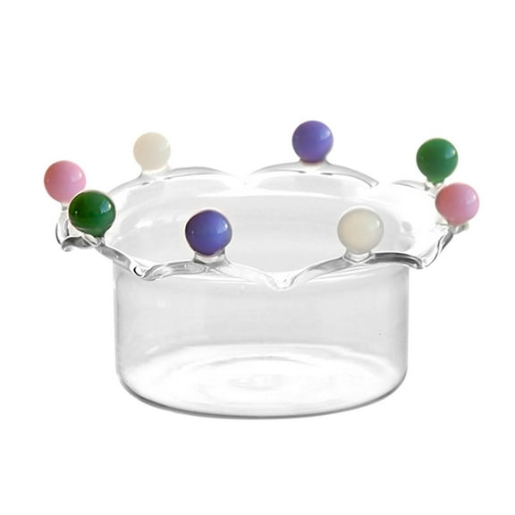 Crown Shaped Glass Salad Bowl Creative Candy Box Coloured Bead Dots Fruit Dessert Ice Cream Yoghurt Bowls for Wedding Birthday Christmas, 3.1*2.8In