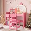 Crown Shaped LED Lighted Vanity Desk Set, Adjustable Lighting, 2 Drawers & Open Shelves, Sturdy Engineered Wood Dressing Table with StoolPink