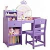 Crown Shaped LED Lighted Vanity Desk Set, Adjustable Lighting, 2 Drawers & Open Shelves, Sturdy Engineered Wood Dressing Table with Stool,Purple